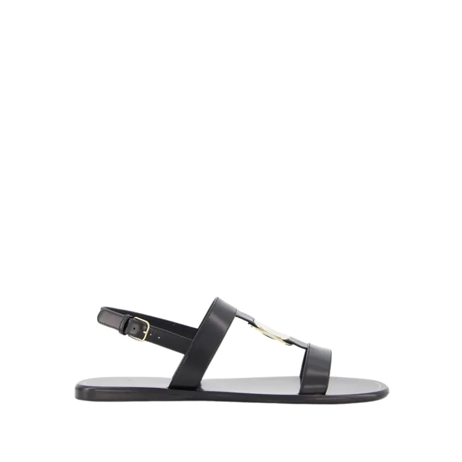 Sale lædersandal med gyldne detaljer Dame Sandaler