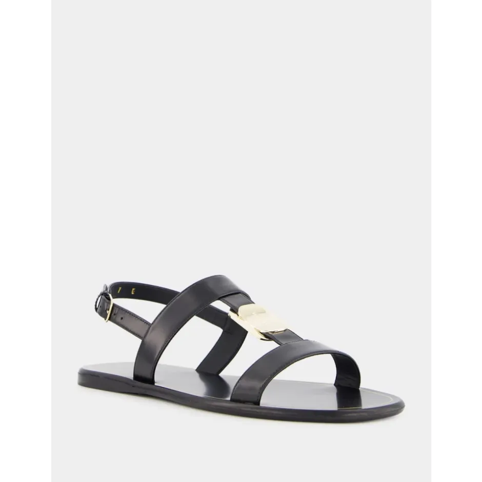 Sale lædersandal med gyldne detaljer Dame Sandaler