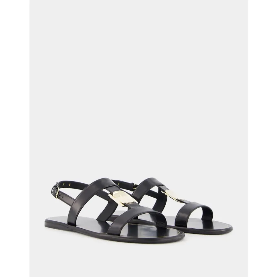 Sale lædersandal med gyldne detaljer Dame Sandaler