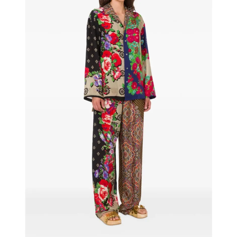 Best Stampa Piazzata Mix Foulard Wide Trousers Dame Bukser