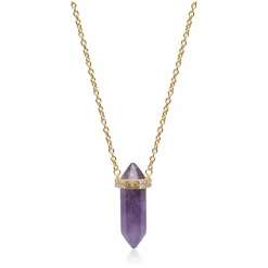 Sterling Silver Amethyst Crystal Necklace with Engraved Evil Eye Detail Dame Smykker