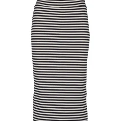 Clearance Stribet Rib Nederdel - Whisper White / Black Dame Nederdele