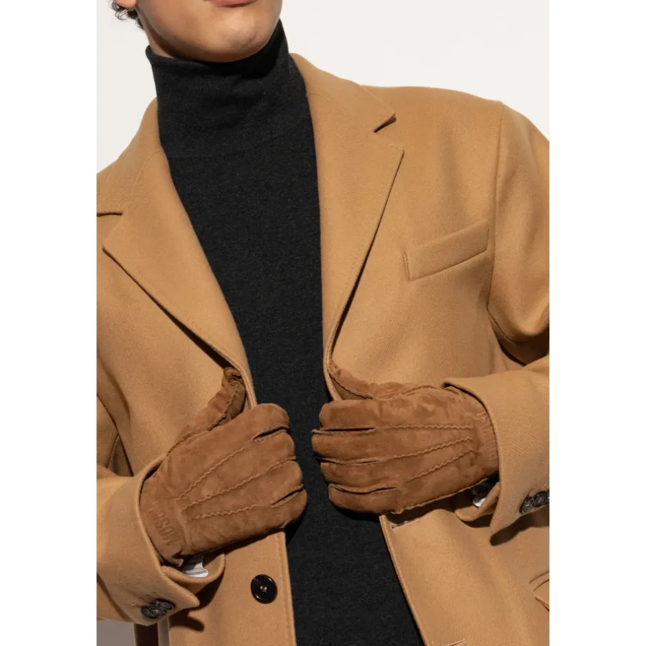 Suede handsker med broderet logo Dame Handsker|Handsker