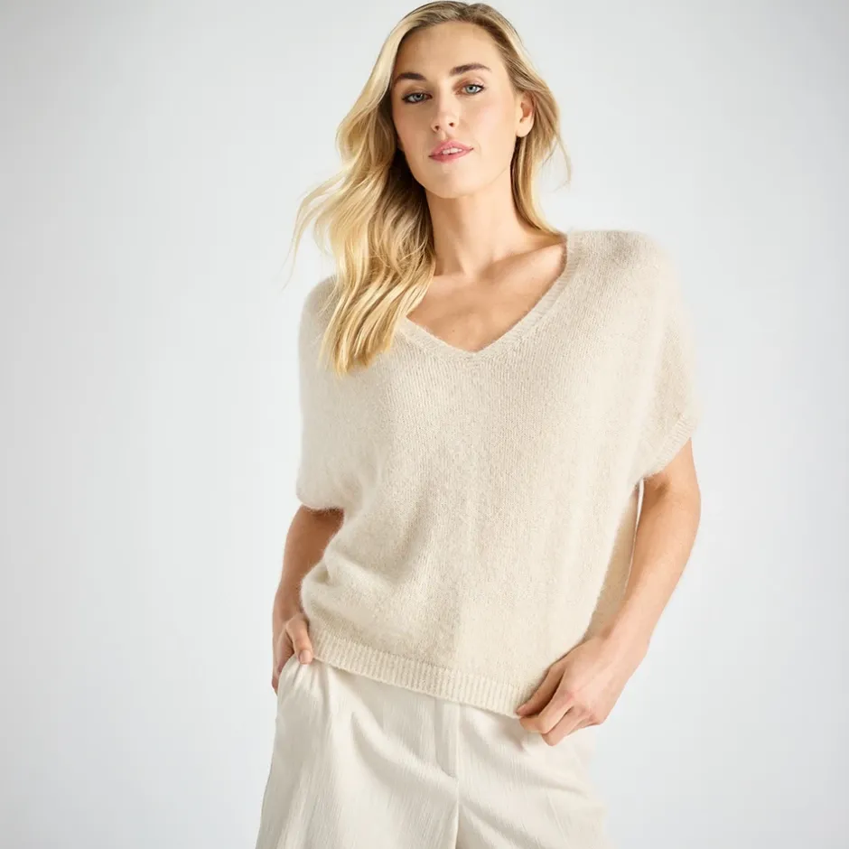 Vid V-hals Sweater Dame Striktrøjer & Sweatere