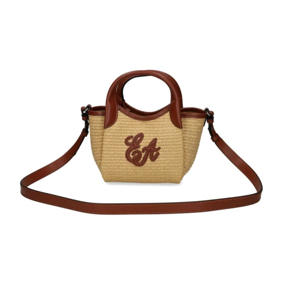Sale Vævet strå lille shopper taske med logo Dame Bæltetasker