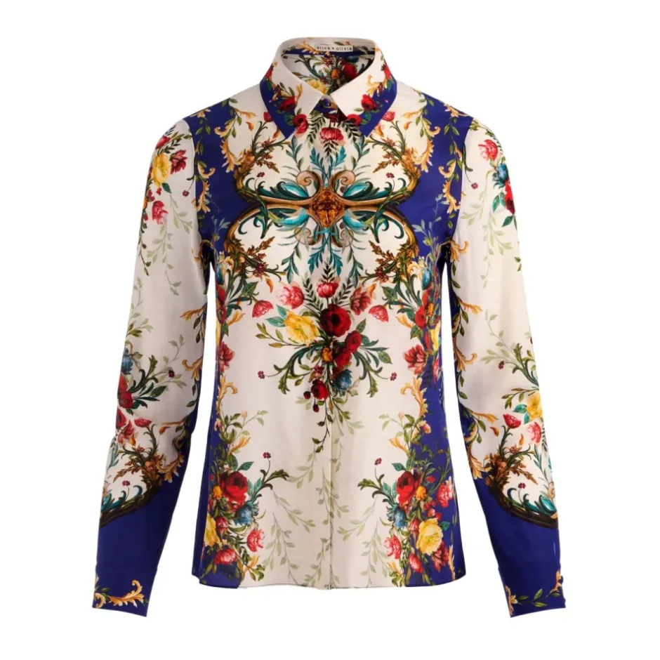 Clearance Willa Langærmet Silke Bluse med Skjult Stolpelukning Dame Bluser & Skjorter