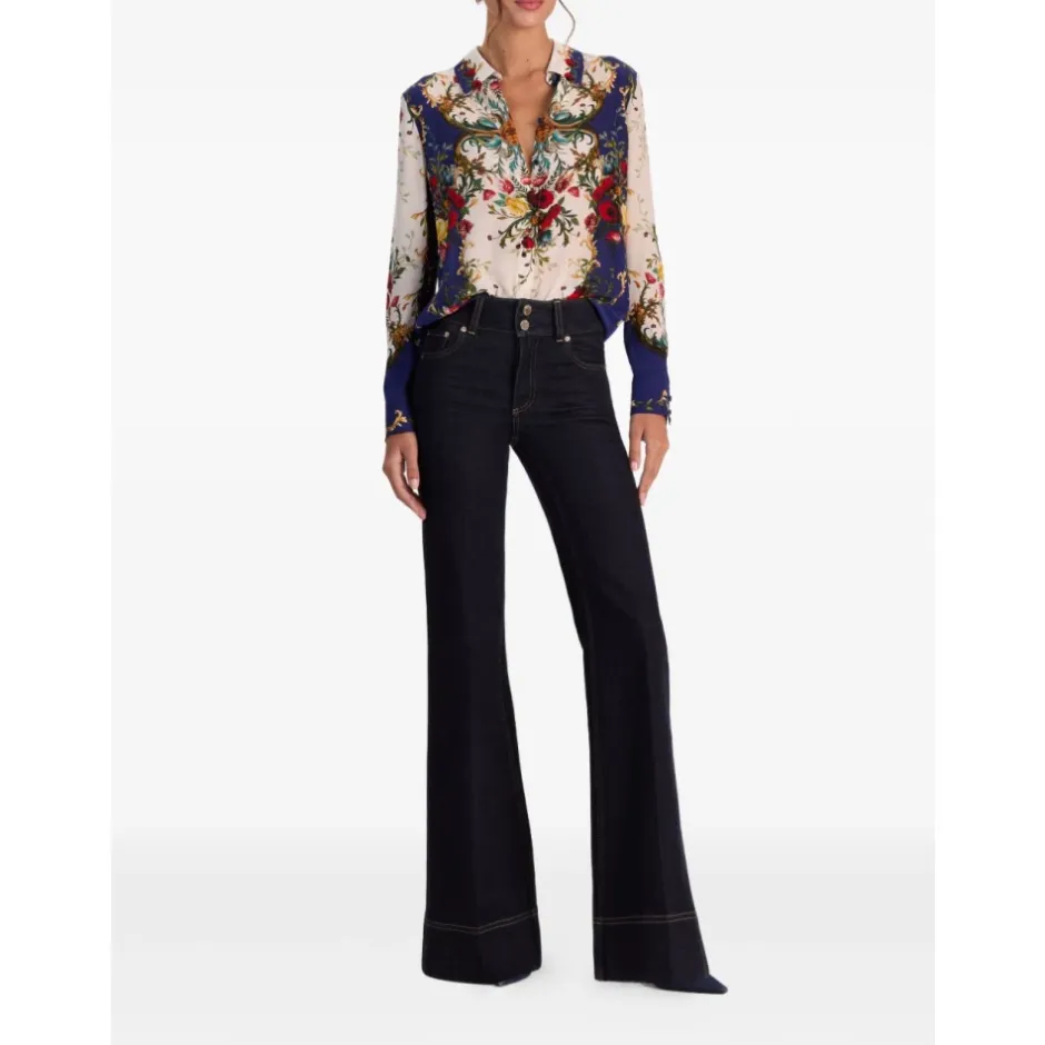 Clearance Willa Langærmet Silke Bluse med Skjult Stolpelukning Dame Bluser & Skjorter