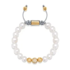 Clearance Women's Beaded Bracelet with White Sea Pearl and Gold Dame Smykker