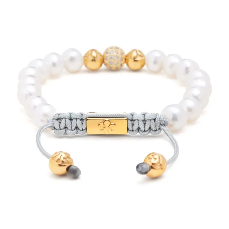 Clearance Women's Beaded Bracelet with White Sea Pearl and Gold Dame Smykker