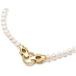 Clearance Women's Pearl Choker with Gold Double Panther Head Dame Smykker