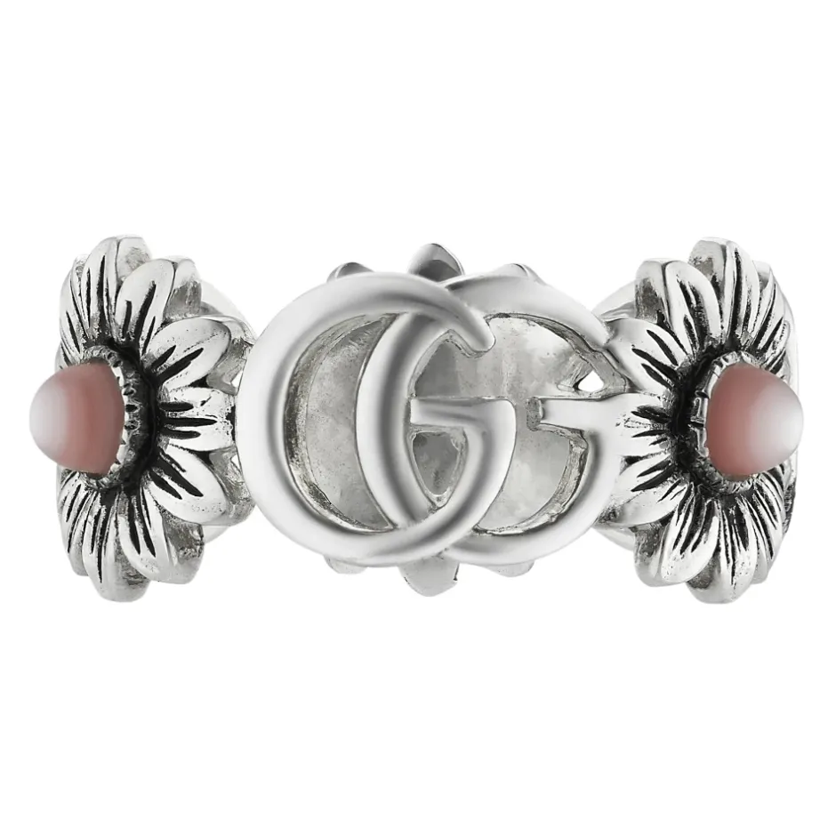 Best YBC527394002 - Ring i sterlingsølv og lyserød perlemor med dobbelt G og blomstermotiv Dame Smykker